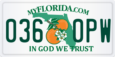 FL license plate 0360PW