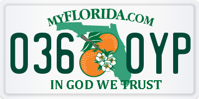 FL license plate 0360YP