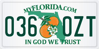 FL license plate 0360ZT
