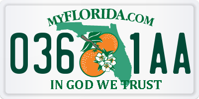 FL license plate 0361AA