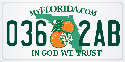 FL license plate 0362AB