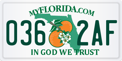 FL license plate 0362AF