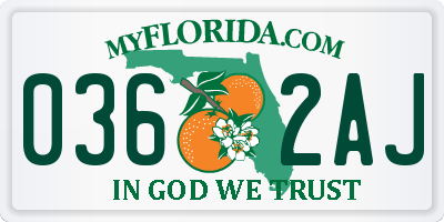 FL license plate 0362AJ