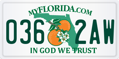 FL license plate 0362AW