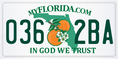 FL license plate 0362BA