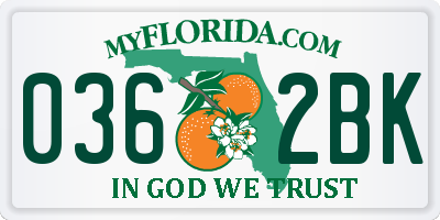 FL license plate 0362BK