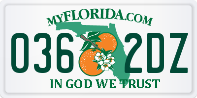 FL license plate 0362DZ
