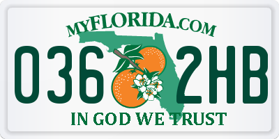 FL license plate 0362HB