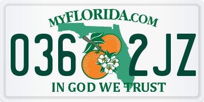 FL license plate 0362JZ