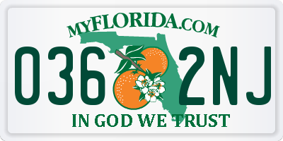 FL license plate 0362NJ