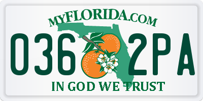 FL license plate 0362PA