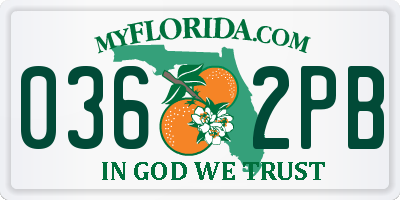 FL license plate 0362PB