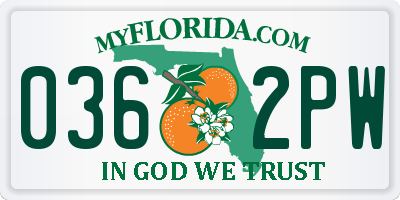 FL license plate 0362PW