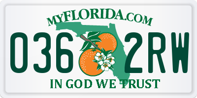 FL license plate 0362RW