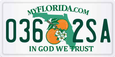 FL license plate 0362SA