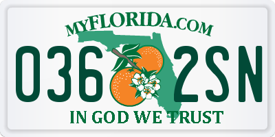 FL license plate 0362SN