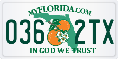 FL license plate 0362TX
