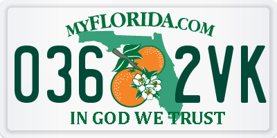 FL license plate 0362VK