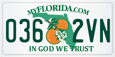 FL license plate 0362VN