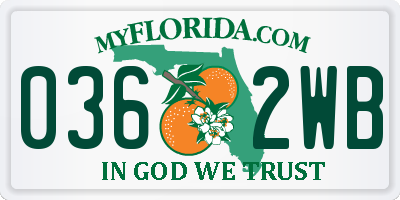 FL license plate 0362WB