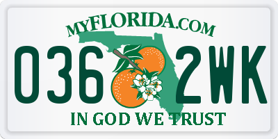 FL license plate 0362WK