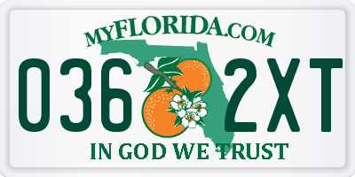 FL license plate 0362XT