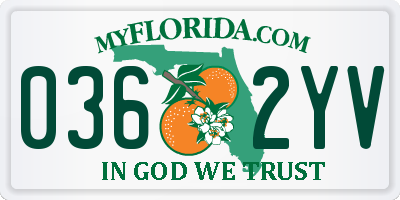 FL license plate 0362YV