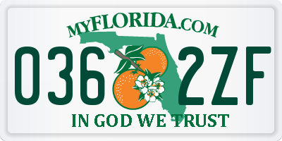 FL license plate 0362ZF
