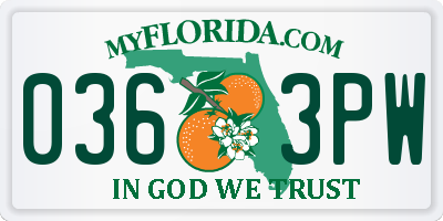 FL license plate 0363PW