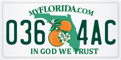 FL license plate 0364AC