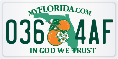 FL license plate 0364AF