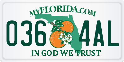 FL license plate 0364AL