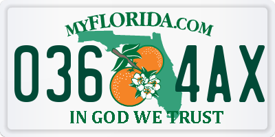 FL license plate 0364AX