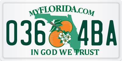 FL license plate 0364BA