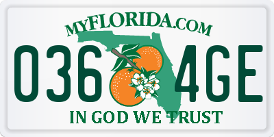 FL license plate 0364GE