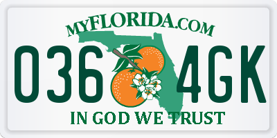 FL license plate 0364GK