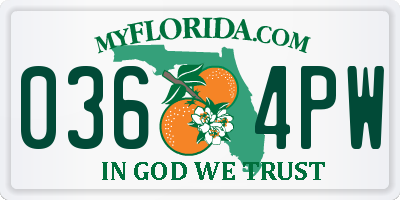 FL license plate 0364PW