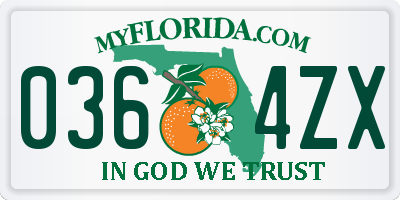 FL license plate 0364ZX