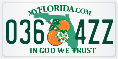 FL license plate 0364ZZ