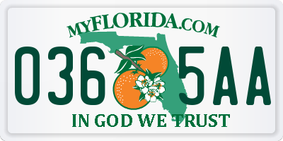 FL license plate 0365AA