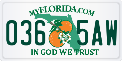 FL license plate 0365AW