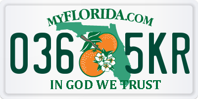 FL license plate 0365KR