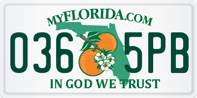 FL license plate 0365PB