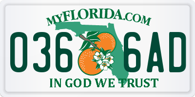 FL license plate 0366AD