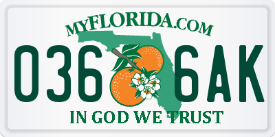 FL license plate 0366AK