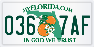 FL license plate 0367AF
