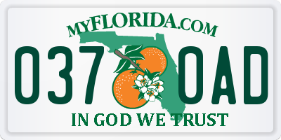 FL license plate 0370AD