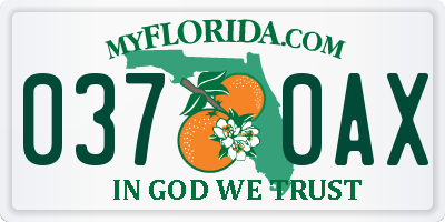 FL license plate 0370AX