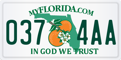 FL license plate 0374AA