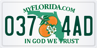 FL license plate 0374AD